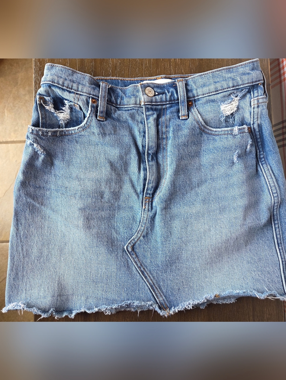 Abercrombie & Fitch Light Blue Distressed Denim Skirt